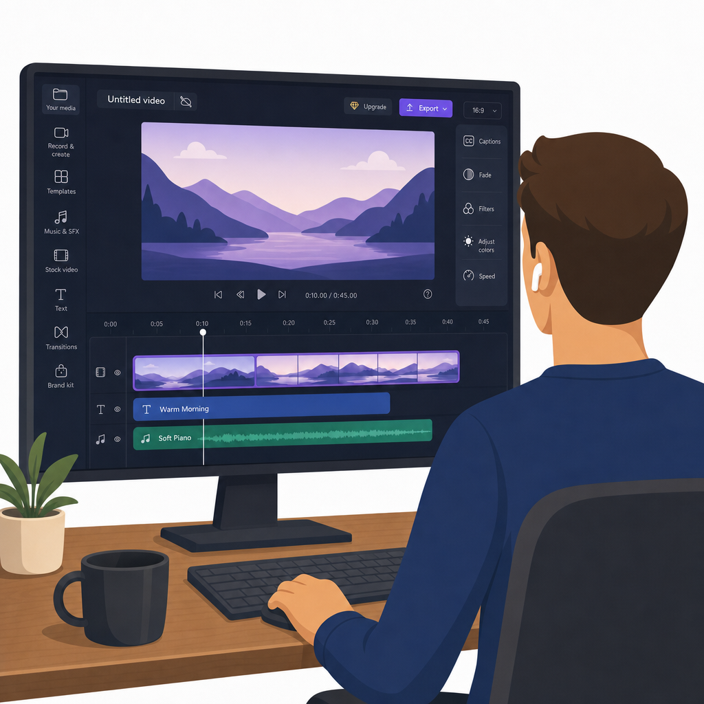 Illustration of a person working in Clipchamp (Stream)
