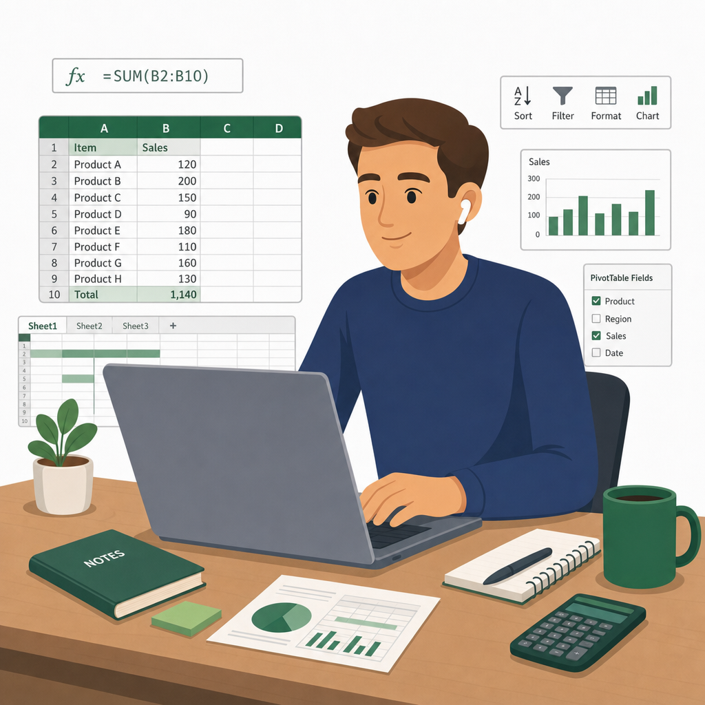 Illustration of a person working in Excel