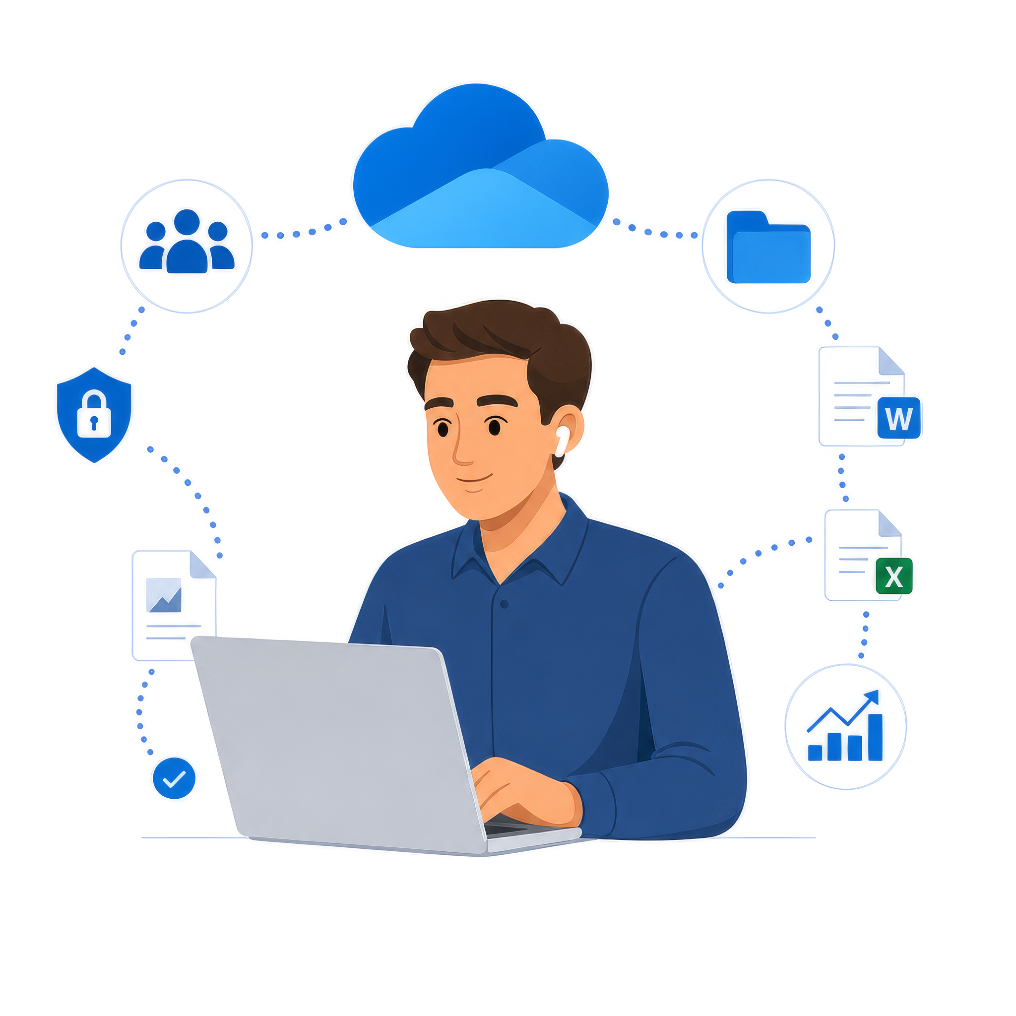 Illustration of a person working in OneDrive