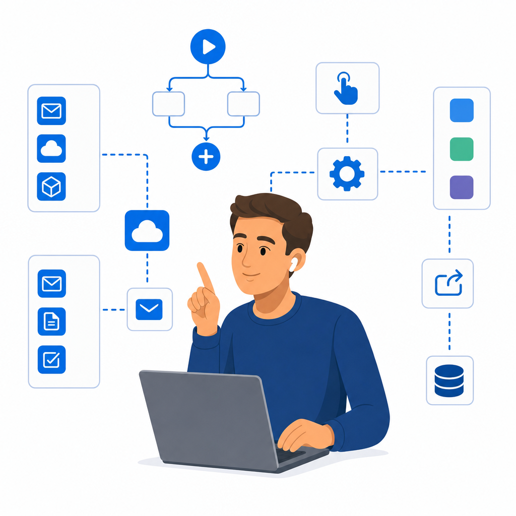 Illustration of a person working in Power Automate