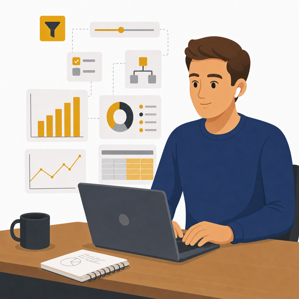 Illustration of a person working in Power BI