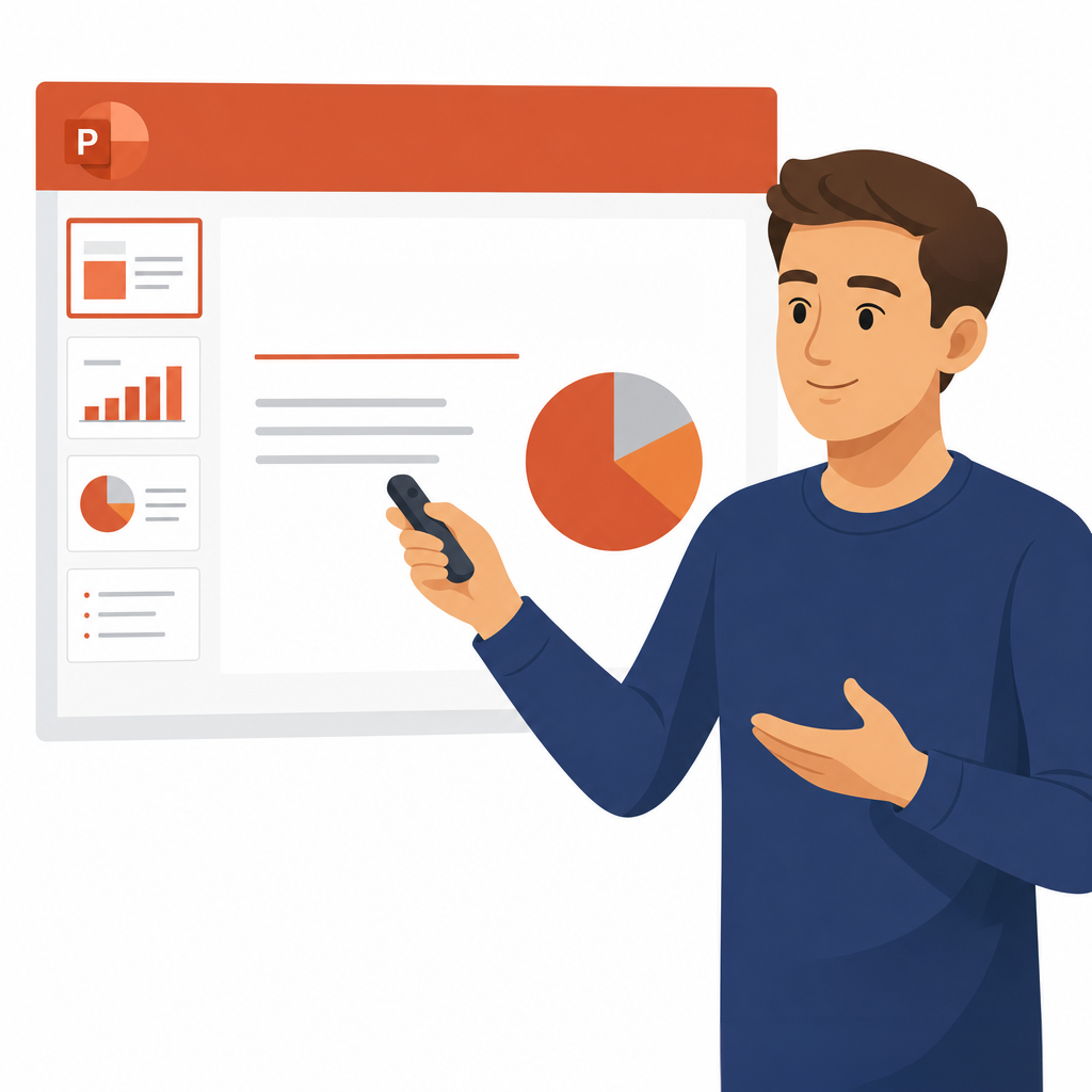 Illustration of a person working in PowerPoint