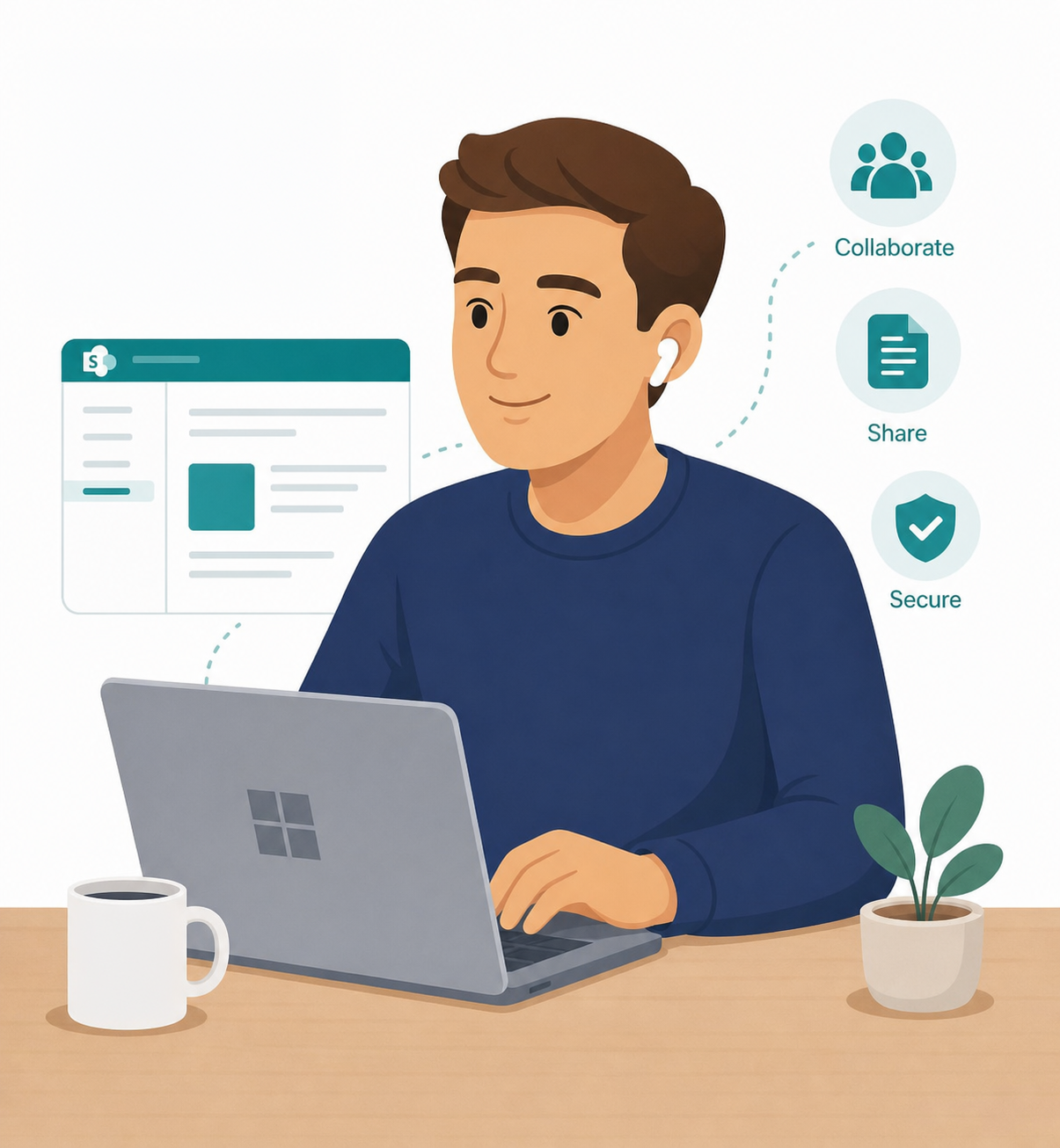 Illustration of a person working in SharePoint Document Libraries