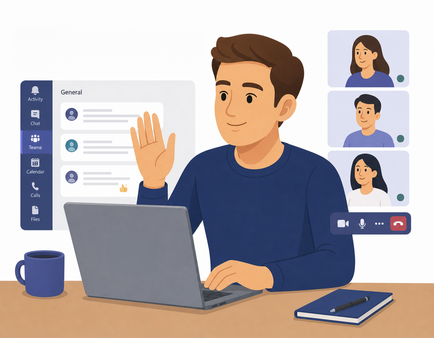 Illustration of a person working in Microsoft Teams
