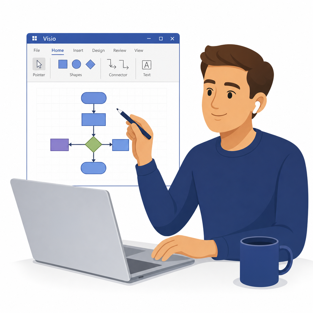 Illustration of a person working in Visio on the Web