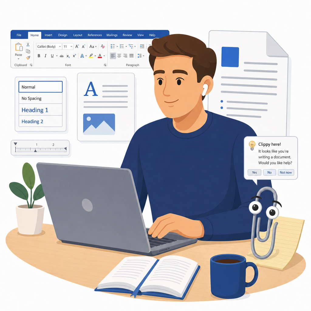 Illustration of a person working in Word